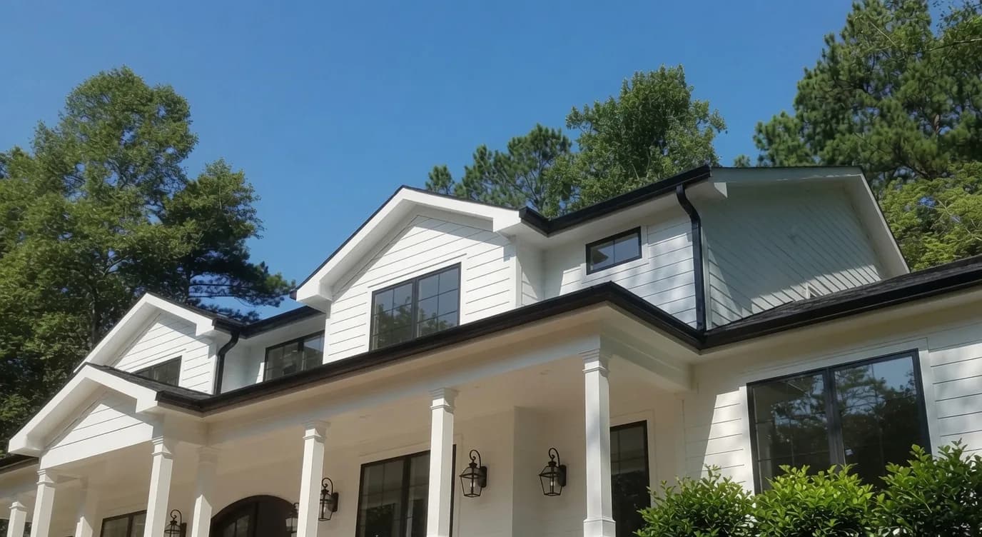 Black gutters on a luxury home
